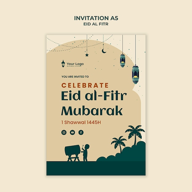 PSD eid al fitr celebration invitation  template