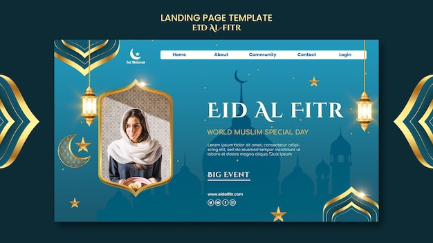 PSD modello di pagina di destinazione per la celebrazione di eid-al fitr