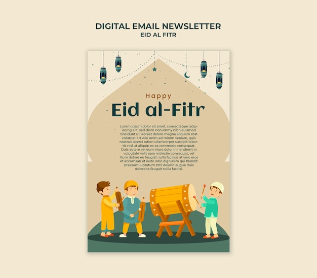 PSD modello di newsletter per la celebrazione dell'eid al fitr