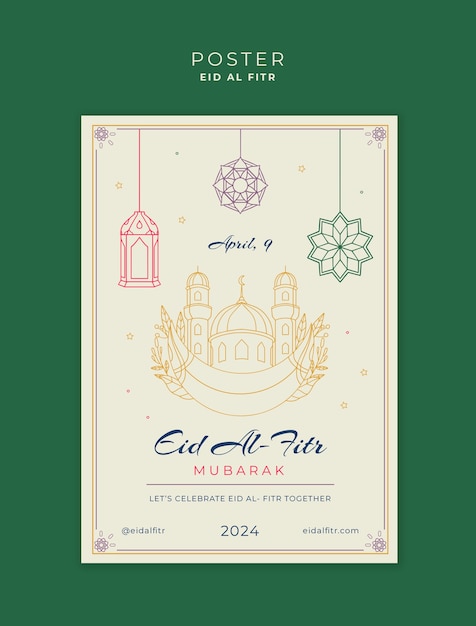 PSD modello di poster per la celebrazione dell'eid al fitr