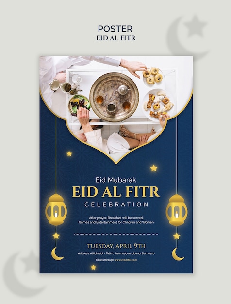 PSD modello di poster per la celebrazione dell'eid al fitr