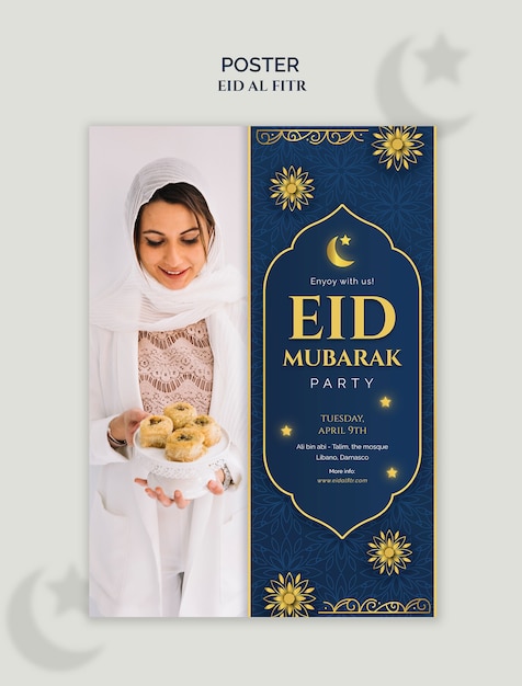 Modello di poster per la celebrazione dell'eid al fitr