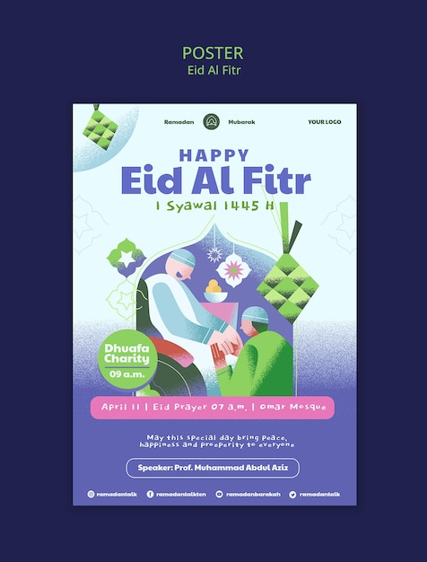 PSD modello di poster per la celebrazione dell'eid al fitr