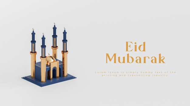 Eid Al Fitr Eid 무바라크 현대 해군 사원 인사말 소셜 미디어 배너 배경 3d 렌더링