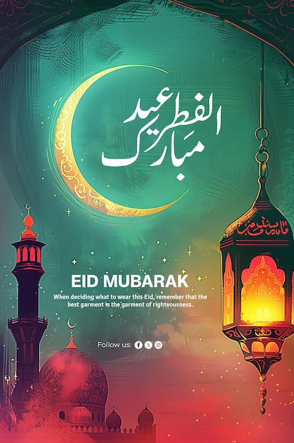 Cartella di auguri per l'eid al fitr instagram story decorata con calligrafia realistica di eid mubarak