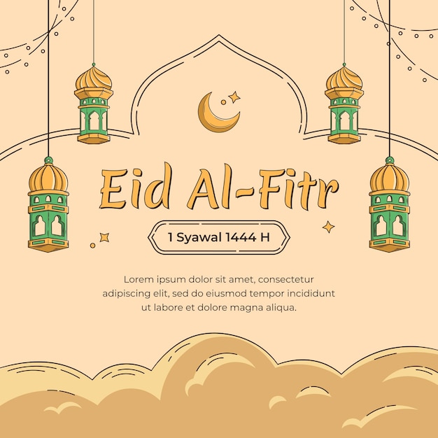 PSD eid al-fitr hand drawn illustration