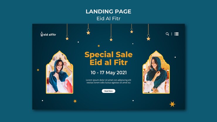 PSD eid al-fitr landing page template with photo