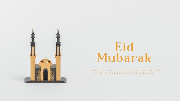 Eid al fitr moderne gouden moskee islamitische groeten banner voor sociale media witte achtergrond 3d render