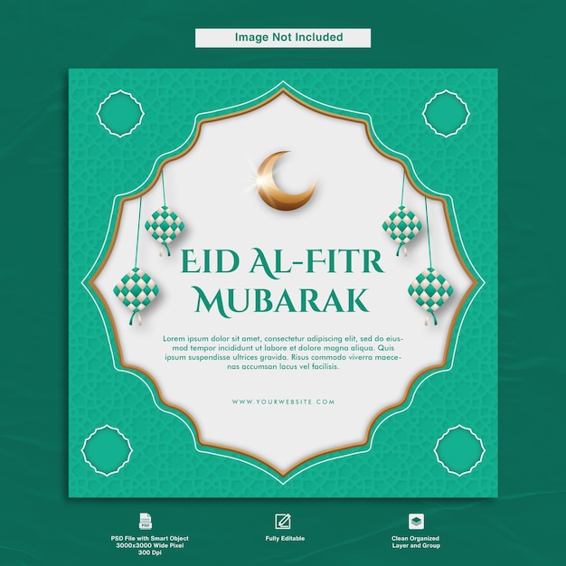 eid al fitr mubarak greeting post card template design