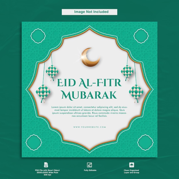 Eid al fitr mubarak greeting post card template design