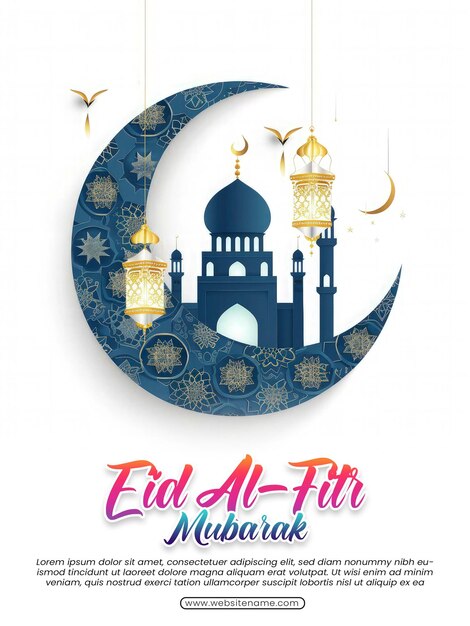 Eid al fitr mubarak groet ontwerp sjabloon met luxe halve maan en lantaarn