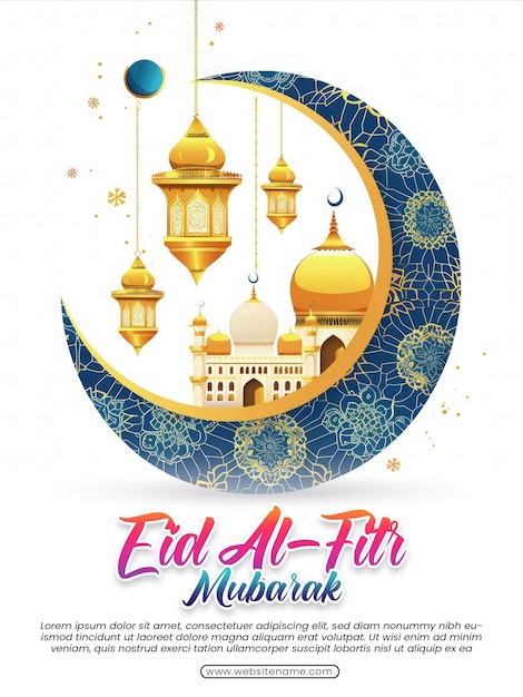 Eid al fitr Mubarak groet ontwerp sjabloon met luxe halve maan en lantaarn