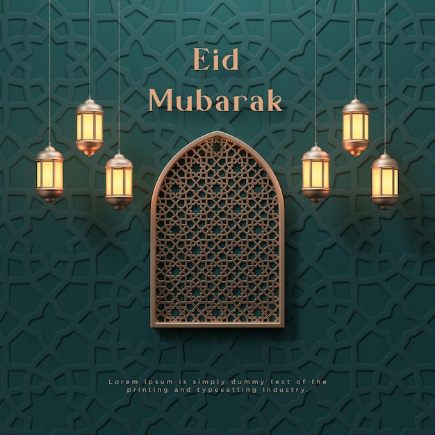 Eid al fitr of eid mubarak luxe realistische islamitische 3d groene gouden achtergrond 3d render