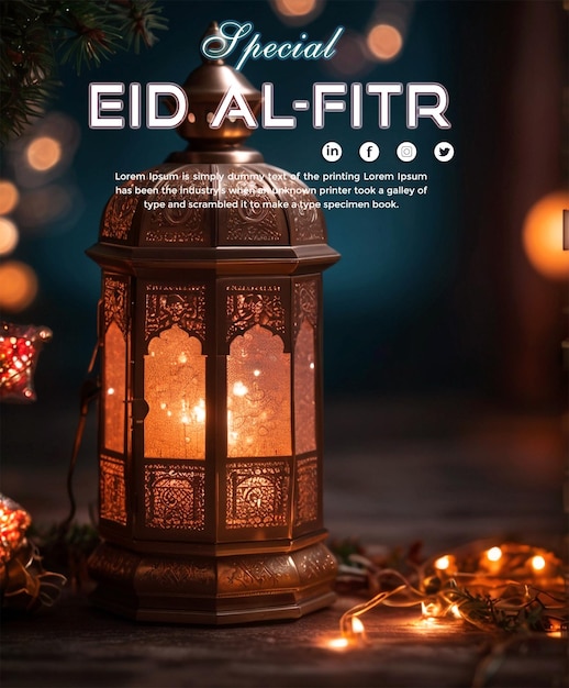 PSD eid al fitr social media nice post template met ramadan kareem elegante luxe decoratieve achtergrond