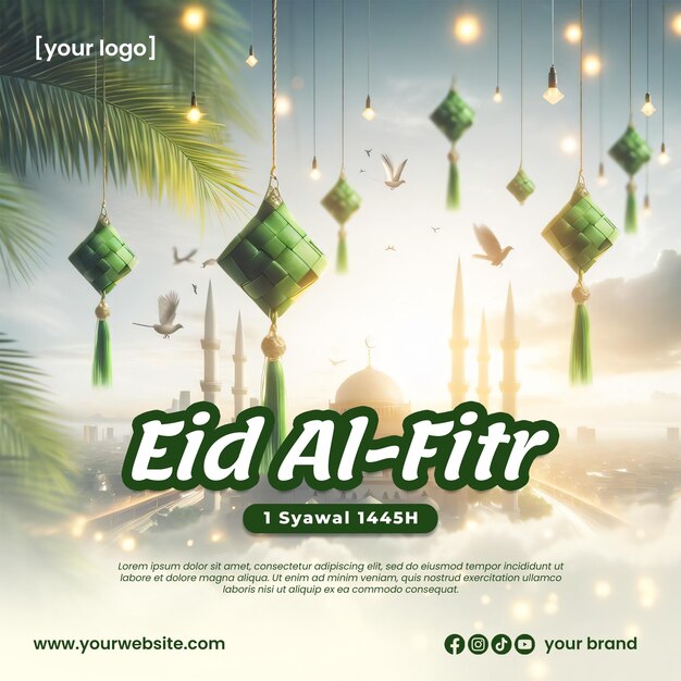 PSD eid al fitr social media post with ai image psd