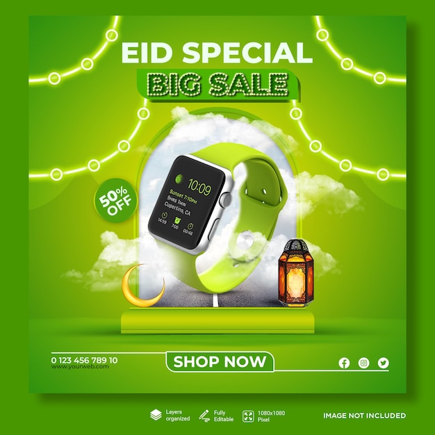 Eid al fitr special watch sale social media post template