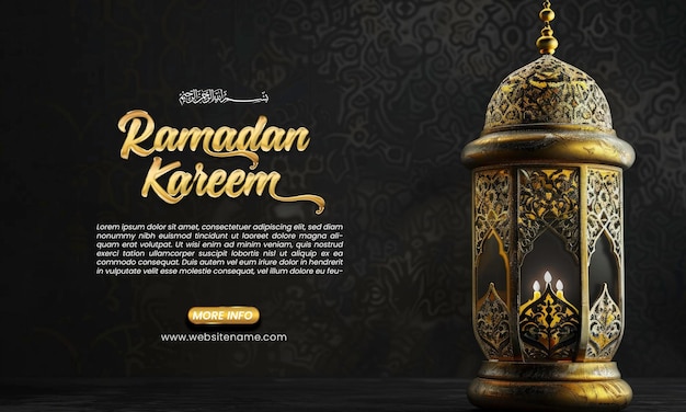 Шаблон eid al fitr или пост в социальных сетях рамадан с большим фонарем на черном фоне