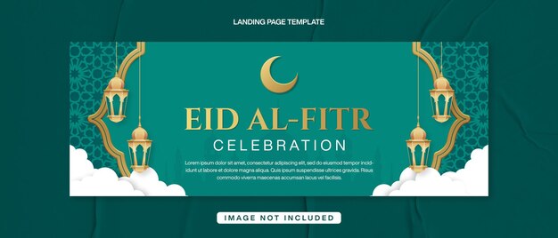 Eid al fitr uroczystość Facebook okładka baner szablon z zielonym islamskim tłem