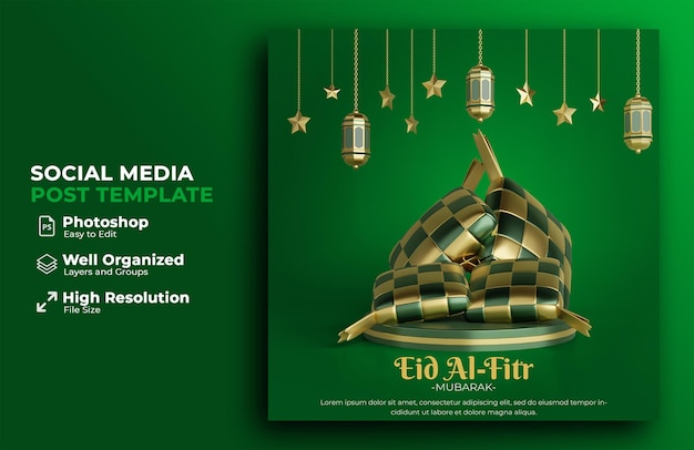 PSD eid al fitr-verkoopbanner met podium en islamitisch ornament voor sociale media na 3d-rendering