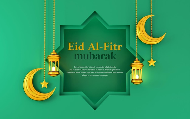 PSD eid al fitr z szablonem banera ilustracji 3d ornament