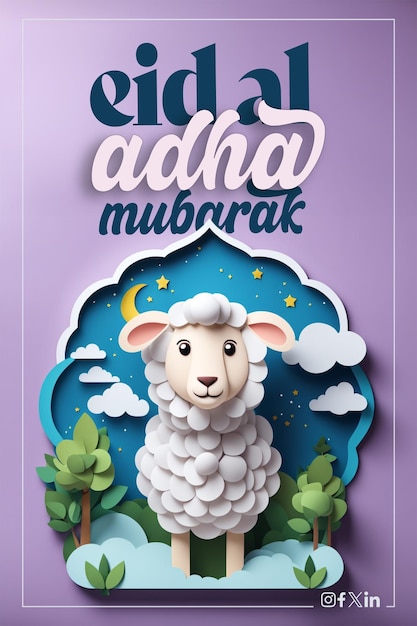 Eid aladha greeting card psd template with editable text and font