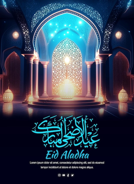 Eid alAdha ze wspaniałym tłem meczetu z arabską kaligrafią