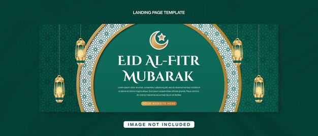 Eid AlFitr Facebook Cover Banner Template Design z islamskim tłem w zielonym gradiencie