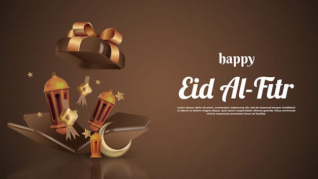 Eid alfitr greeting background banner with podium gift boxes and islamic decoration objects