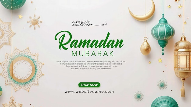 Eid AlFitr Mubarak Begroeting sjabloon met groene mandala en lantaarn