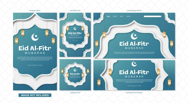 eid alfitr mubarak greetings banner template for ramadan celebration set collection