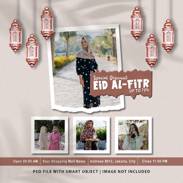 Eid alfitr vendita cornice per foto mockup set premium psd