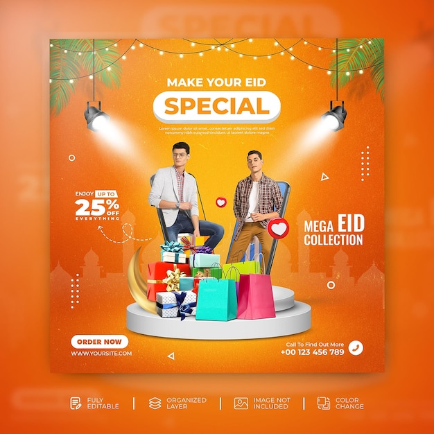 Eid fashion sale banner template social media promotion post design Psd