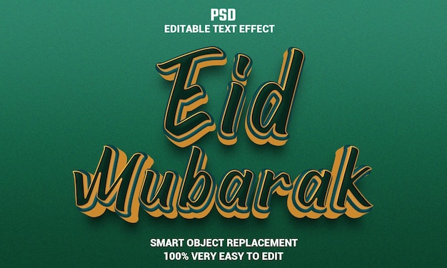 PSD eid mubarak 3d editable text effect with background premium psd