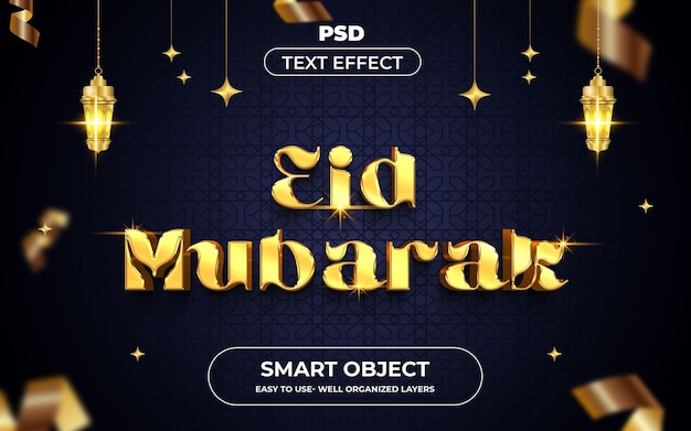 PSD eid mubarak 3d edytowalny styl efektu tekstu psd z tłem