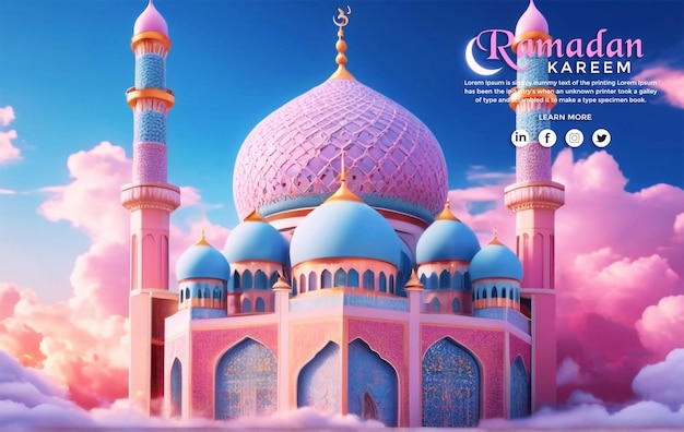 Eid mubarak background and 3d mosque with islamic showpiece