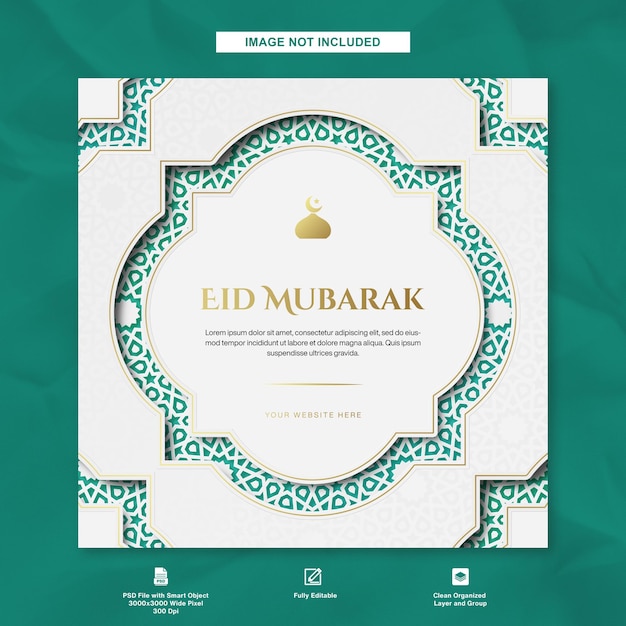 eid mubarak banner template for instagram post with islamic white pattern background