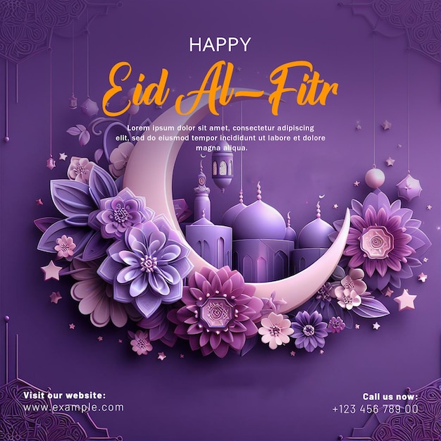 Eid mubarak colorful luxury islamic background with mosque background and eid al fitr banner