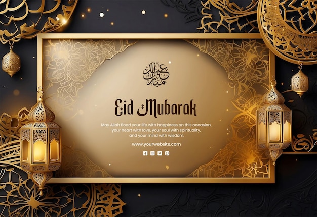 PSD il concetto di eid mubarak cornice dorata con stile islamico design unico di mandala su sfondo scuro