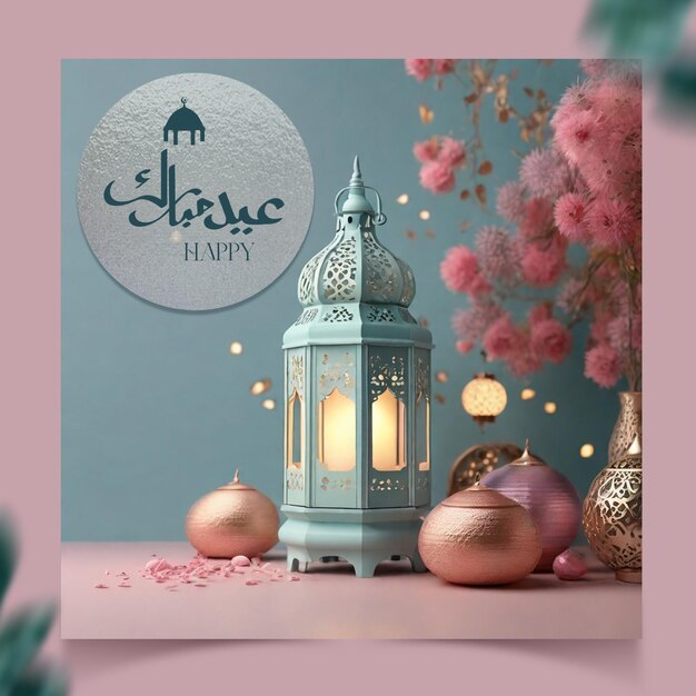 PSD eid mubarak elegant social media post template with islamic pattern arch frame