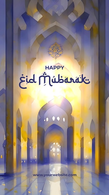 Eid mubarak exquisite watercolor illustration of interior mosque islamic background