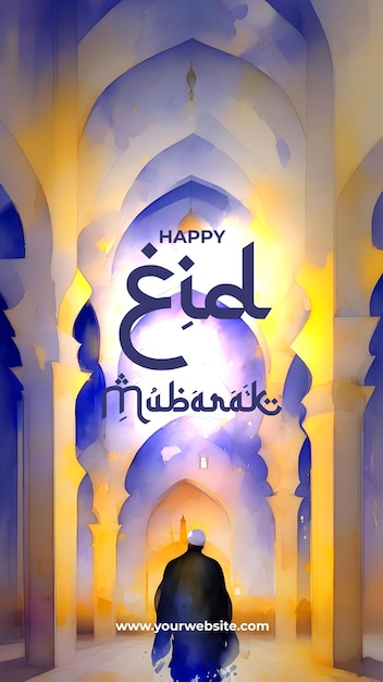 Eid mubarak 인테리어 모스크 이슬람 배경의 절묘한 수채화 그림
