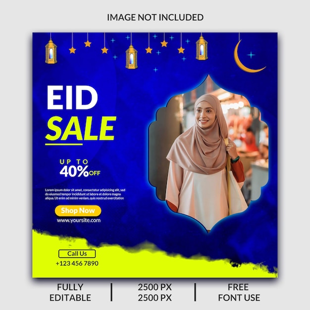 PSD banner di vendita di moda eid mubarak e modello di post sui social media