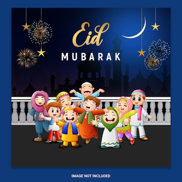 PSD eid mubarak festival celebration crescent moon background banner design