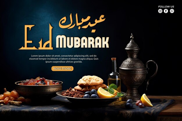 PSD eid mubarak food background with copy space