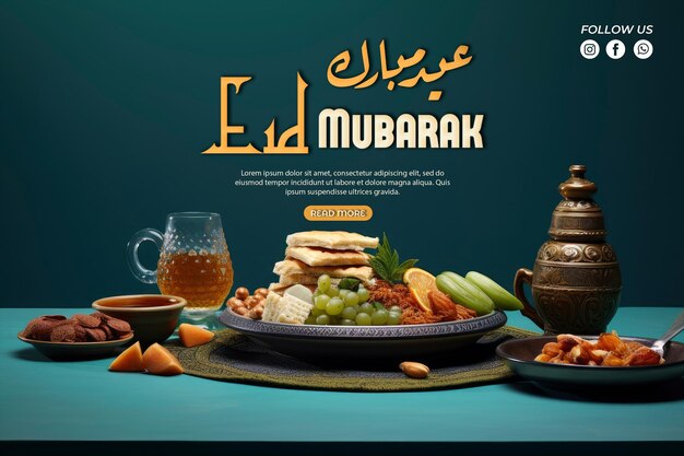 PSD eid mubarak food background with copy space
