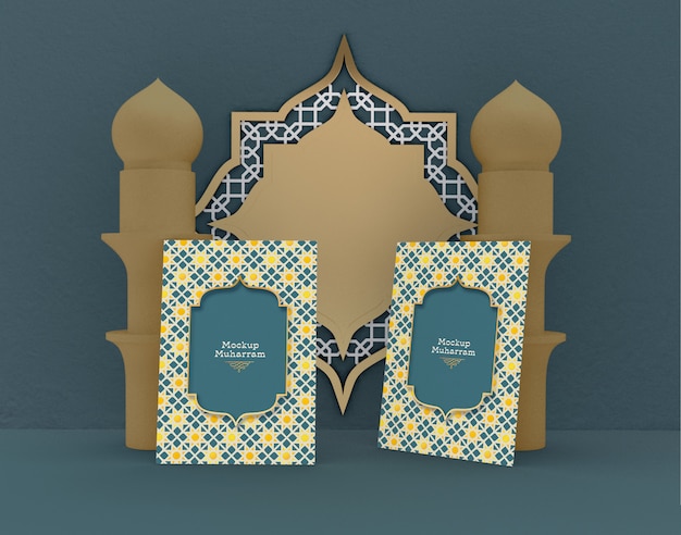 PSD eid mubarak, greeting card mockup. traditional islamic holiday.