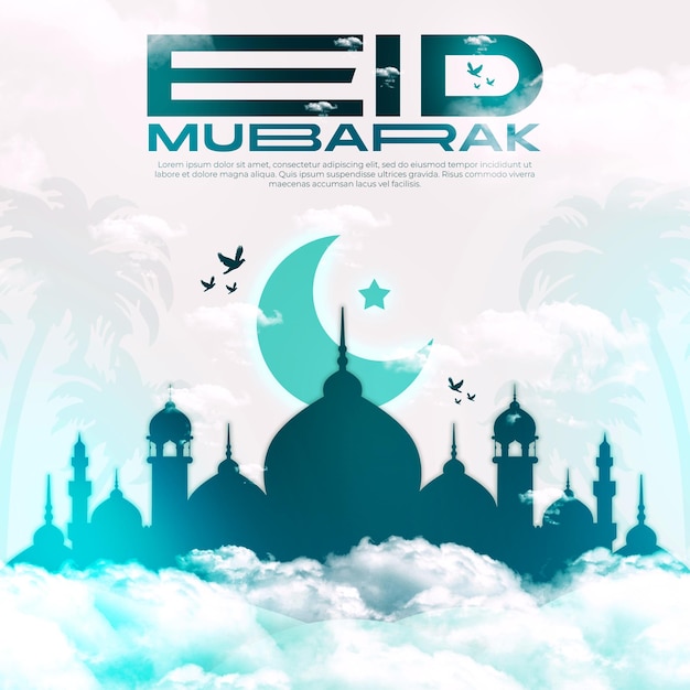 eid mubarak greeting card with a moon and stars or social media and instagram post