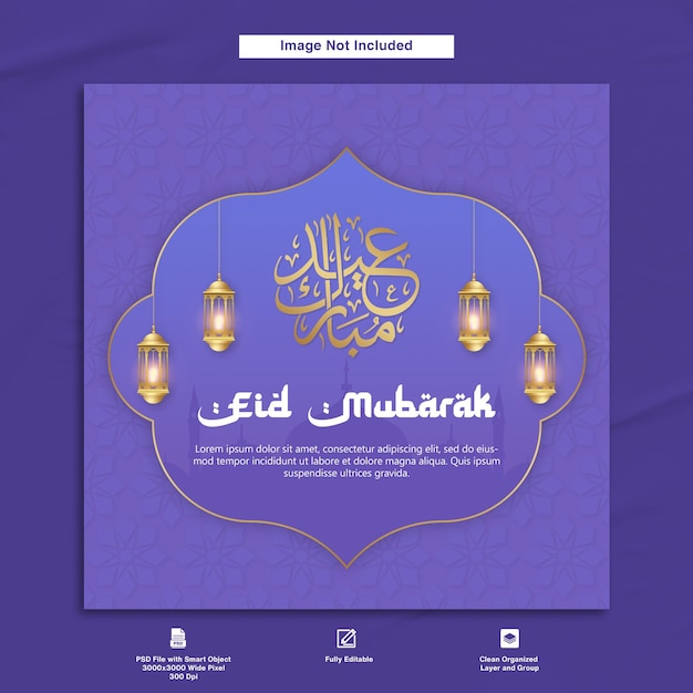 Eid mubarak greeting post template design tema viola