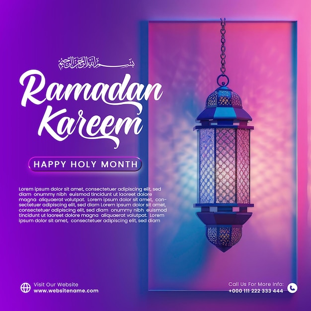 PSD eid mubarak i ramadan kareem islamskie święta religijne baner mediów społecznościowych z latarniami