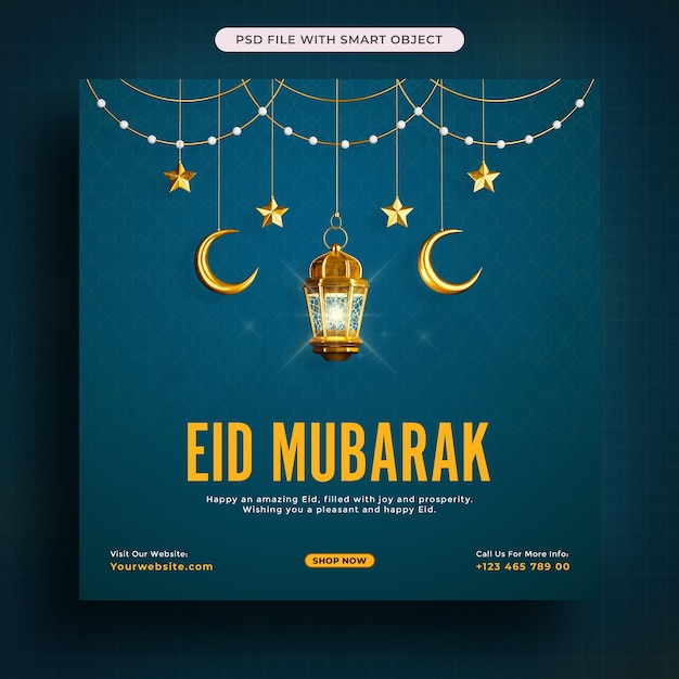 PSD eid mubarak islamic festival social media post template